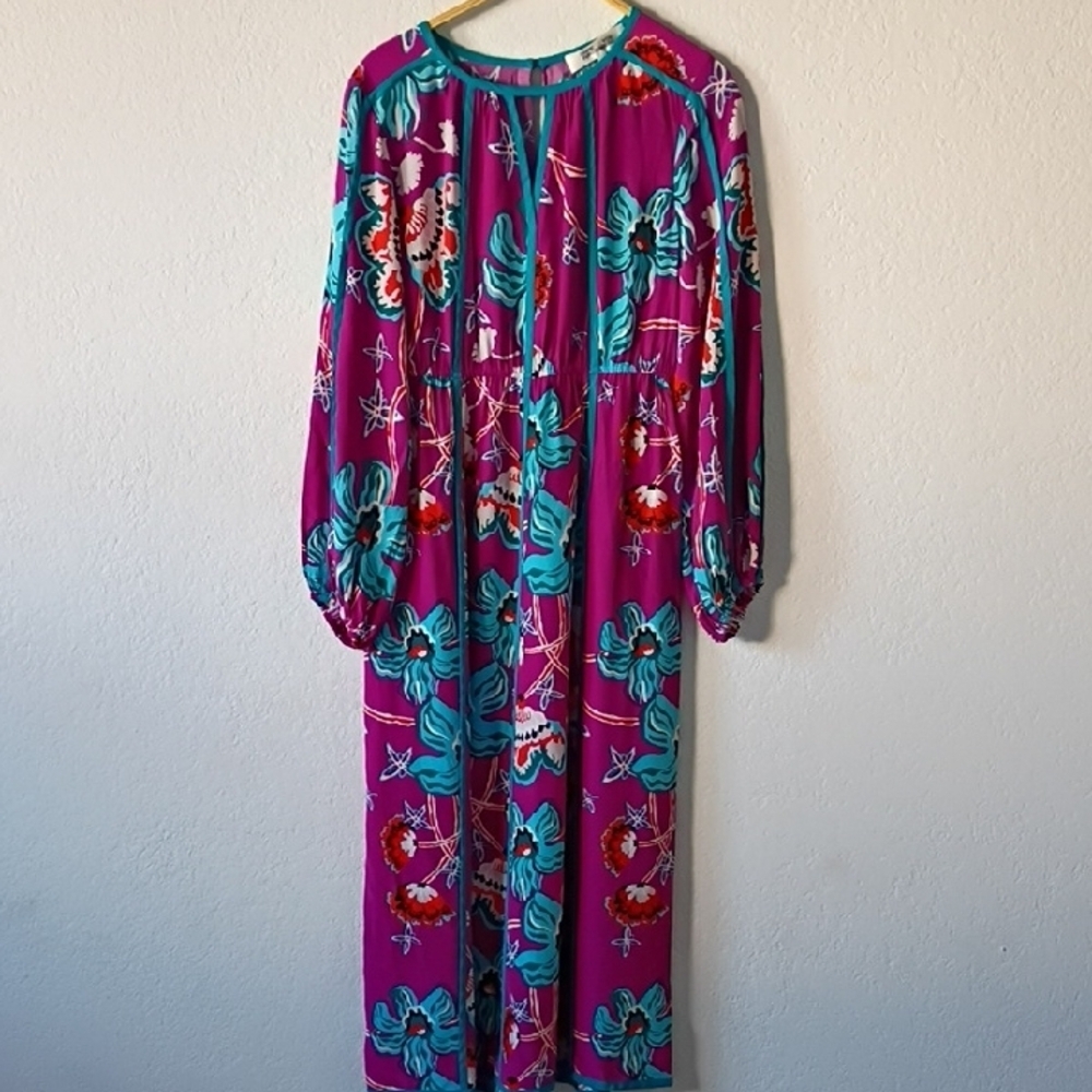Diane Von Furstenberg Floral Long Sleeve Maxi Dress - Purple and Teal Size S - Picture 6 of 14